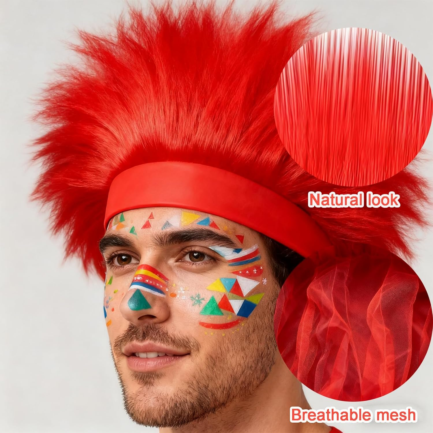 Funny Wig, Kids Wig for Crazy Hair Day - Perfect for Kids, Teens and Adults, Ideal for Sports Parties, Costume, Cosplay, and Halloween (Red) - Blue image number 3