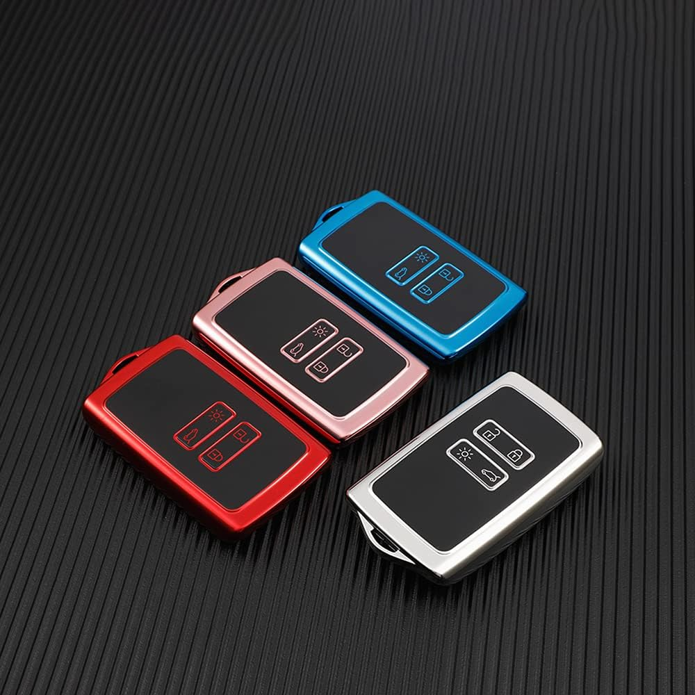 HIBEYO Key Fob Cover for Renault Kadjar Koleos Clio Scenic Megane Duster Sandero Captur Twingo 4 Button Key Shell Smart Key Cover for Renault Accessories-Blue - Gold Black image number 6
