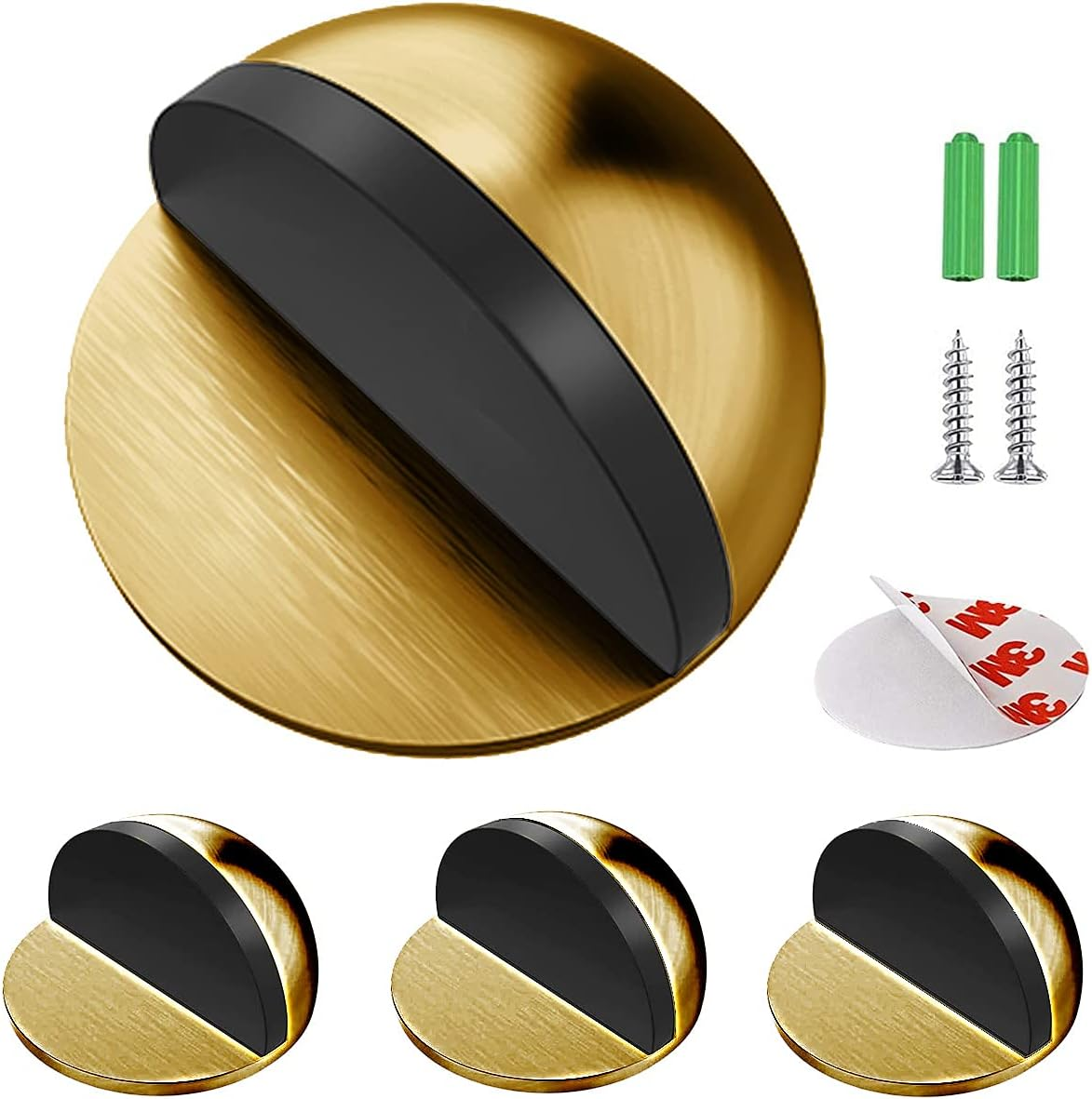 Floor Door Stopper Stainless Steel, 4 Pack Oval Floor Mounted Door Stops with Screws and Glues Fit Most Door Brass