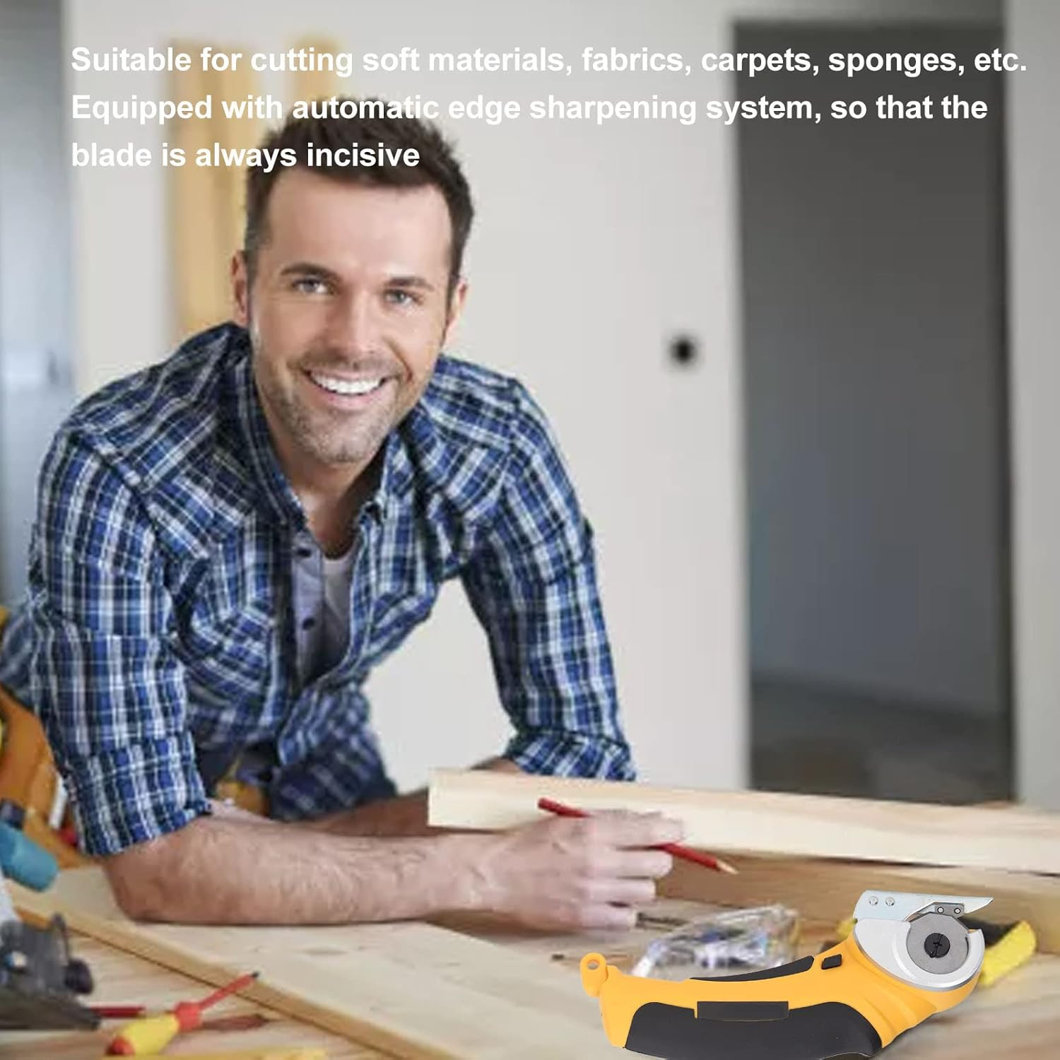 Cordless Electric Scissors, USB Rechargeable Rotary Cutter for Fabric with Safety Lock, 240Rpm Powerful Carpet and Cardboard Cutter, Electric Fabric Cutter Mini Cutter for Leather image number 1