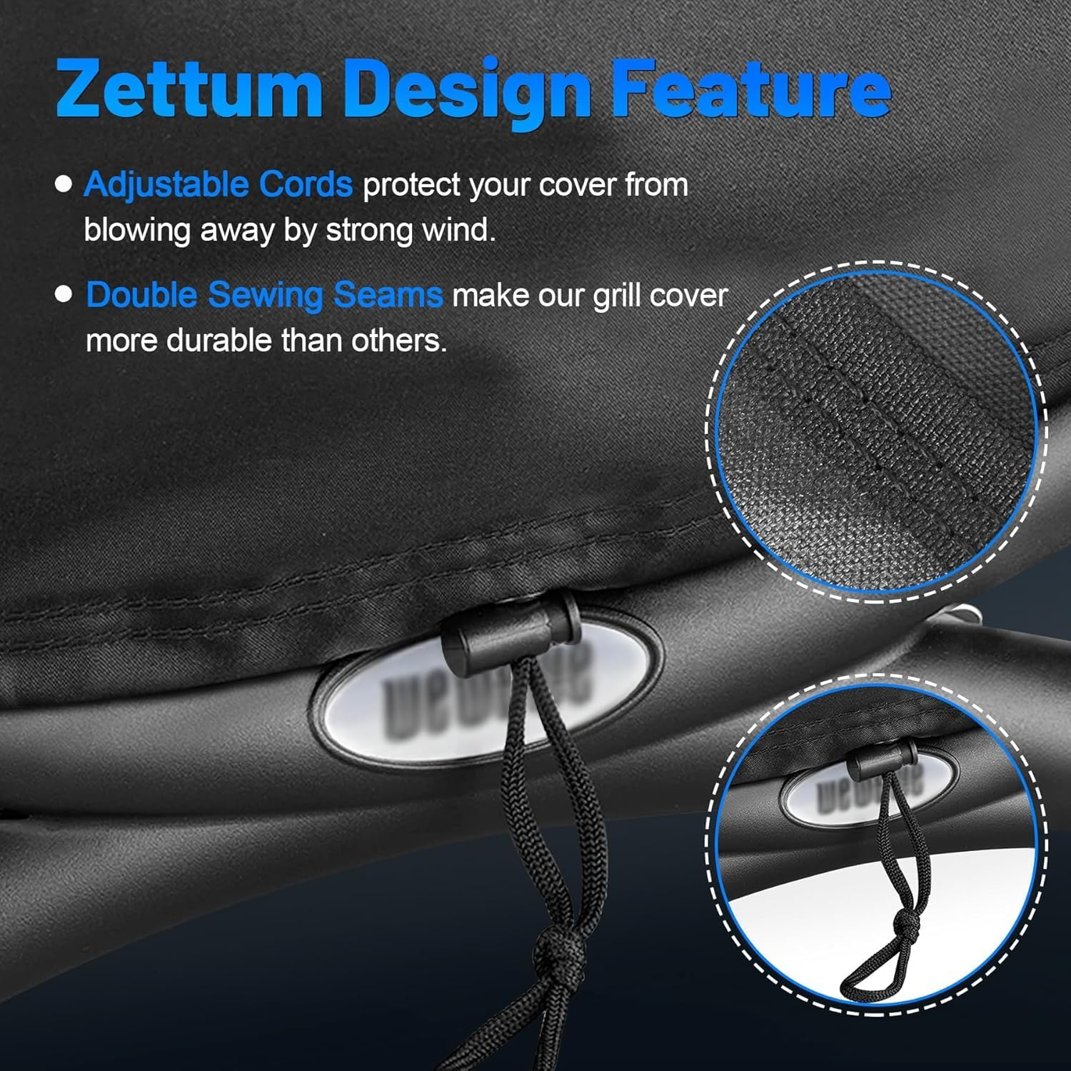 Zettum Grill Cover for Weber Q Series - 7111 BBQ Cover for Weber Q2000 and Q200 Series Gas Grill Heavy Duty & Waterproof, for Q2200, Q2000, Q2400, Q200, Q220 and More (83 L X 49 W X 38 H Cm) - Q3000  Q2000 On Cart image number 5