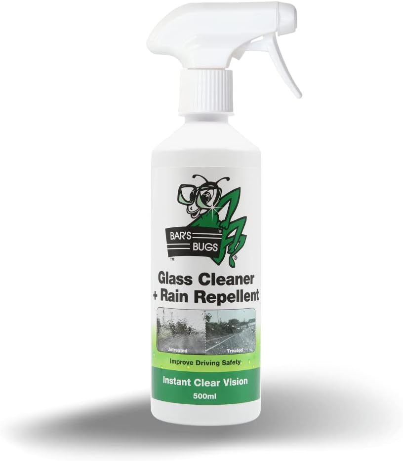 Bar'S Bugs Glass Cleaner with Rain Repellent 500 Ml &ndash; 2-In-1 Hydrophobic Formula | Streak-Free Finish | Enhances Wet Weather Visibility