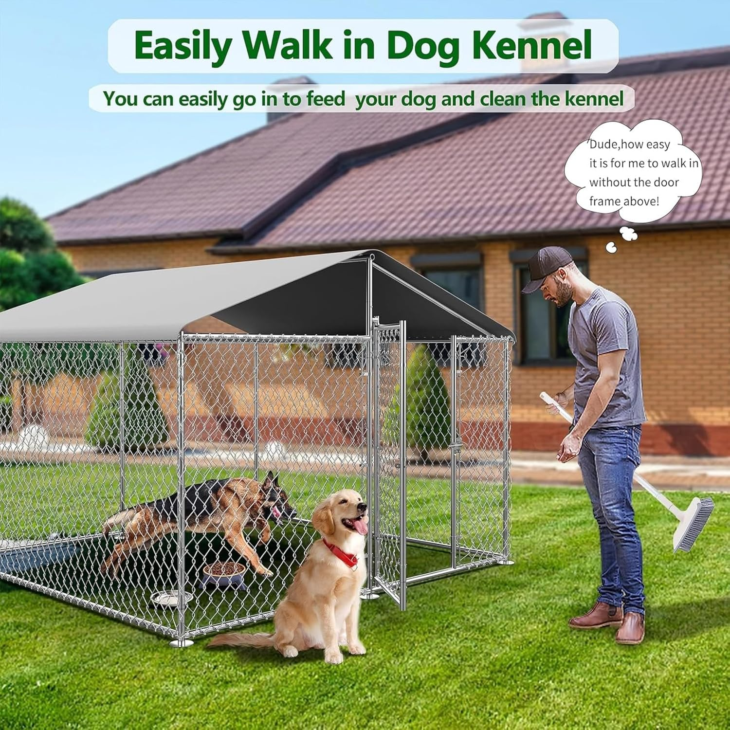 Outdoor Dog Kennel - Durable Galvanised Steel Construction with Safety Lock and UV Protected Canopy - Large Space for Exercise and Play (600 X 300 X 150 Cm) image number 1