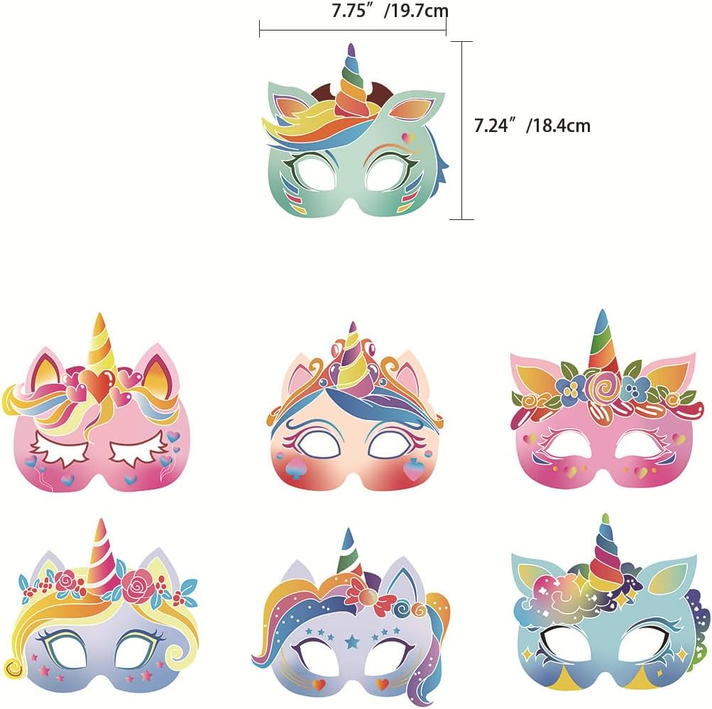 Palumma 12 Pcs Fantasy Unicorn Mask, Paper Colour Unicorn Face Mask Party Funny Birthday Party Paper Glasses image number 2
