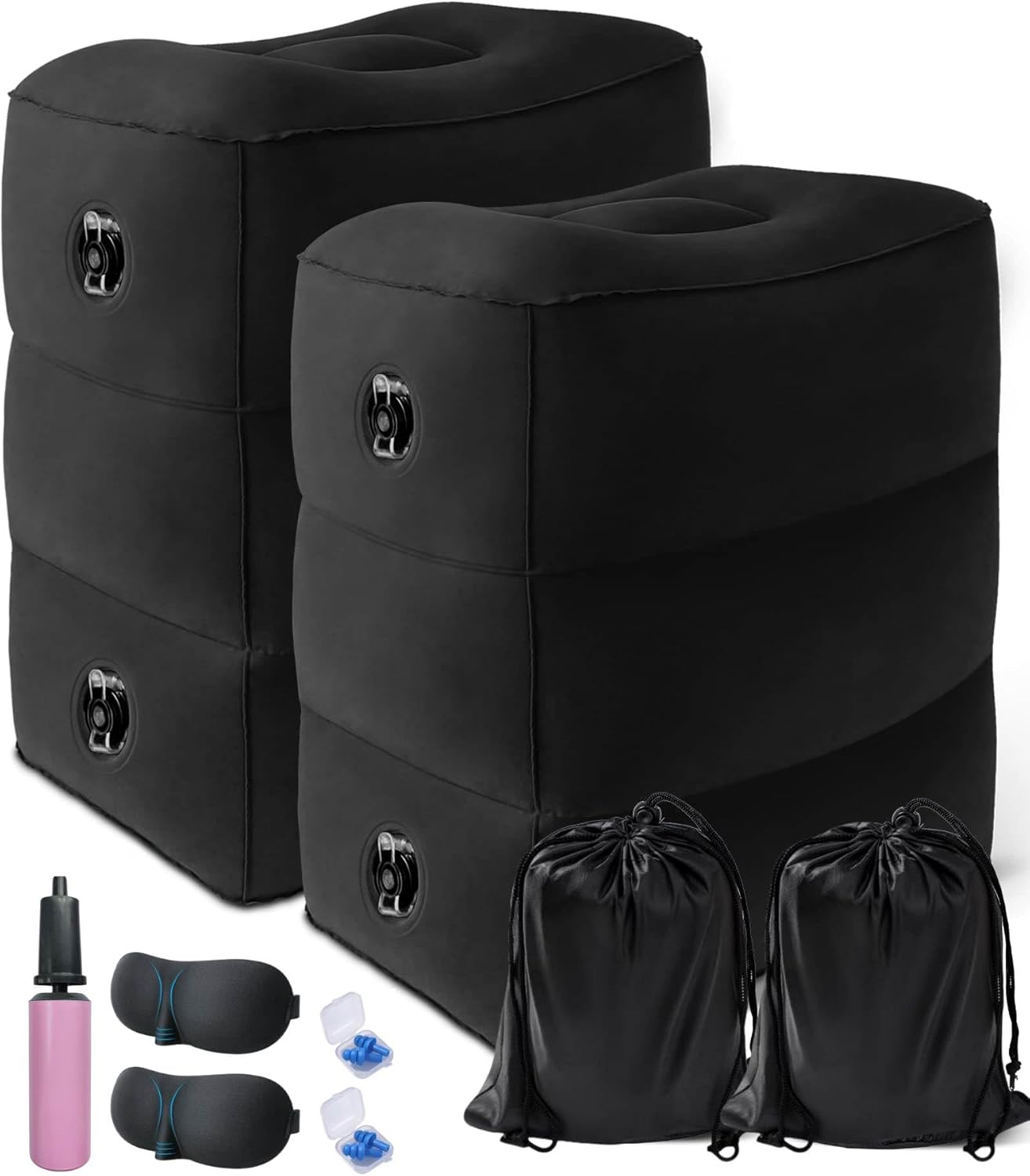 Inflatable Travel Foot Rest Pillow, Office Footrests, Adjustable 3 Layers Height Leg Rest Pillow, Airplane Travel Essentials Great for Airplane, Office, Home, Trains, Cars（With Pump）