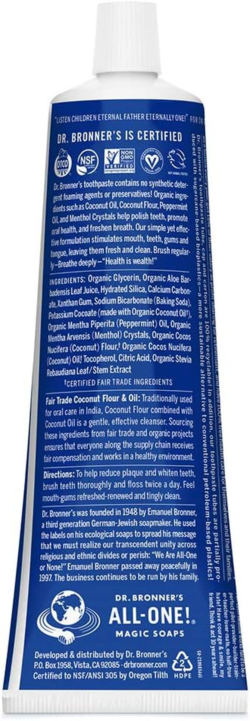 Dr. Bronners All-One Peppermint Toothpaste 140 G image number 5