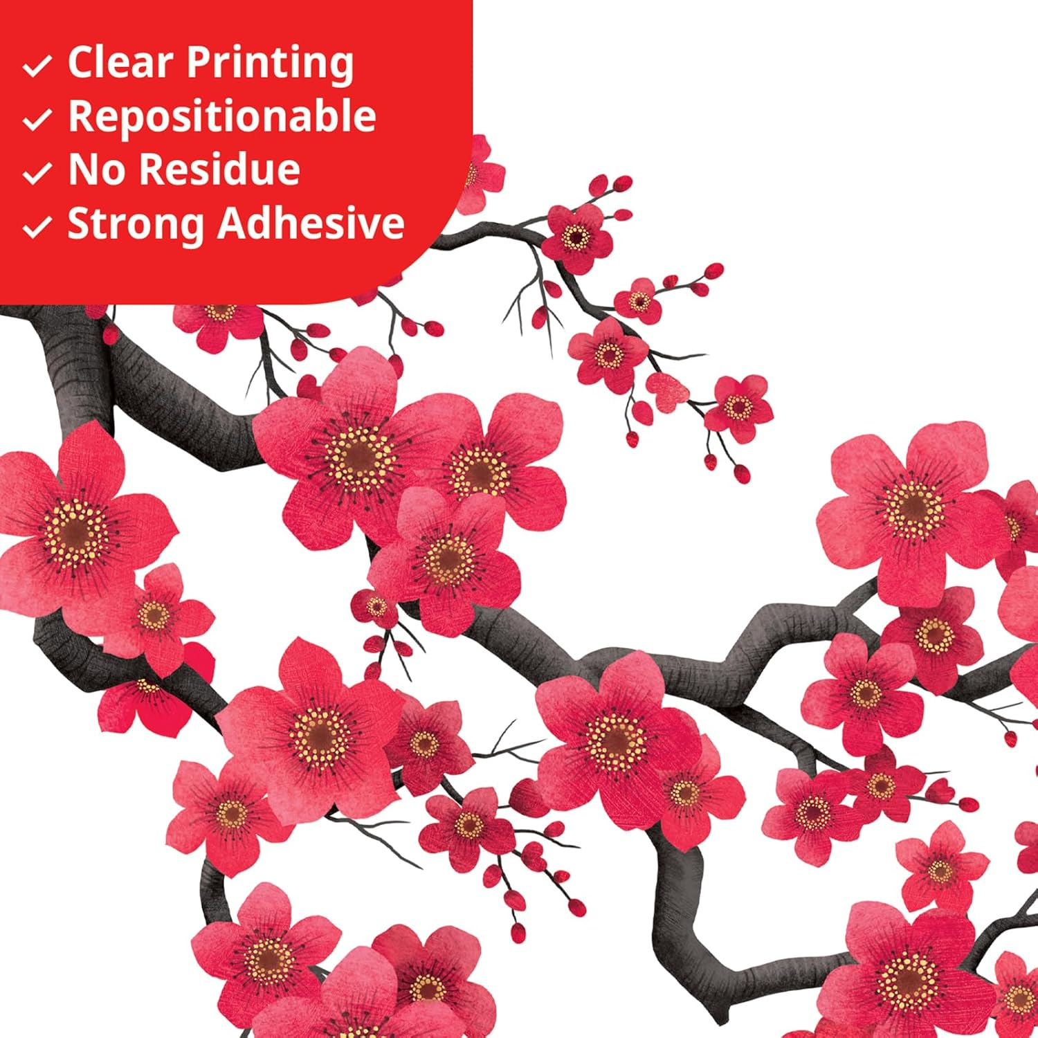 DECOWALL SG2-2406 Ink-And-Wash Painting of Flowers Wall Stickers Decals Kids Japanese D&eacute;cor Asian Room Home Art Peel and Stick Bathroom Cherry Blossom Bedroom Oriental Tree Floral Removable image number 6