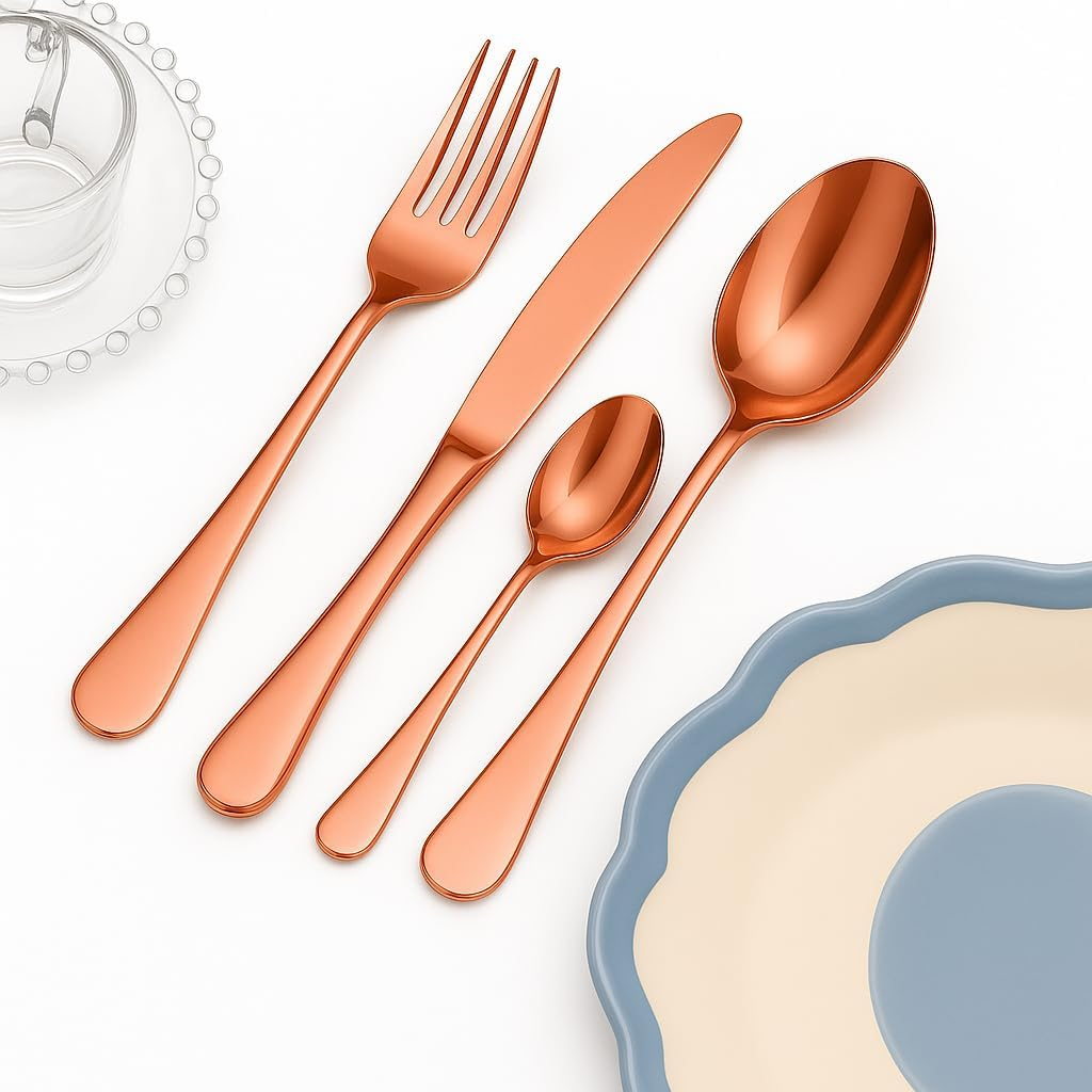 Salesbay Cutlery Set Rose Gold 16 Pcs Stainless Steel Knife Fork Spoon Stylish Teaspoon Kitchen