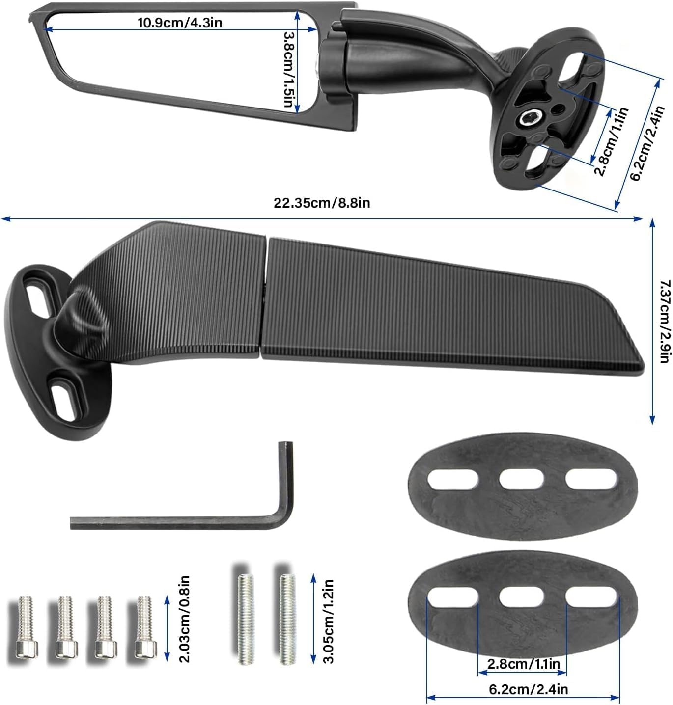 Motorcycle Mirrors, Stealth Motorcycle Wing Mirrors Compatible with Kawasaki Ninja 650 500 Ninja 400 ZX6R ZX10R ZX4RR ZX14R Suzuki GSXR 1000 600 750 Hayabusa GSX1300R image number 3