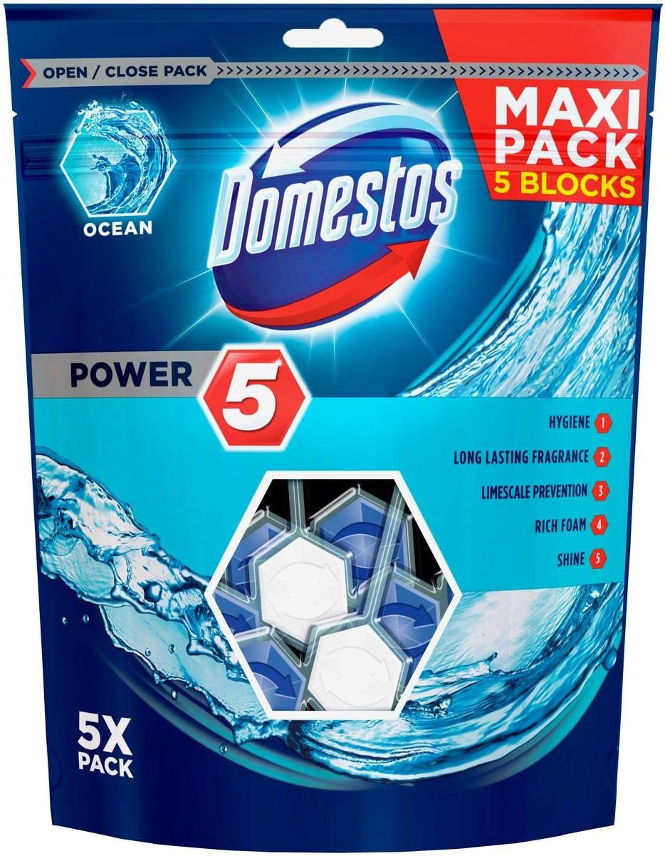 Domestos Power 5 Ocean Toilet Cage, 55G, Pack of 5, Long-Lasting Cleaning image number 2