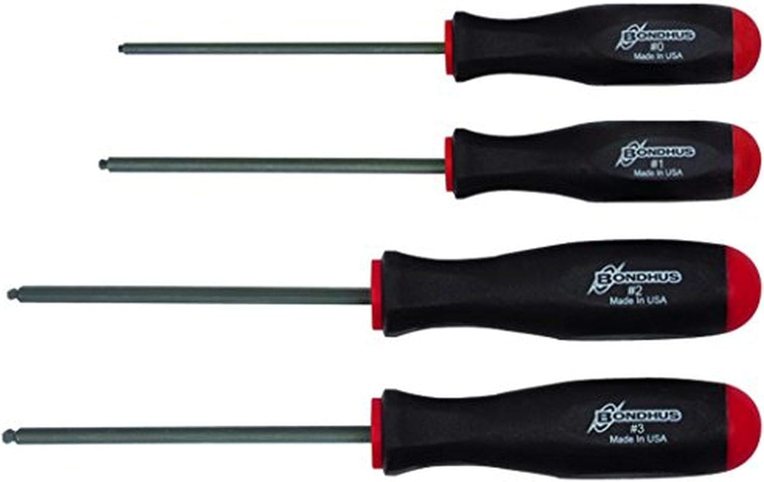 Bondhus 11640 Set of 4 Square Recess Screwdrivers, Sizes #0-3