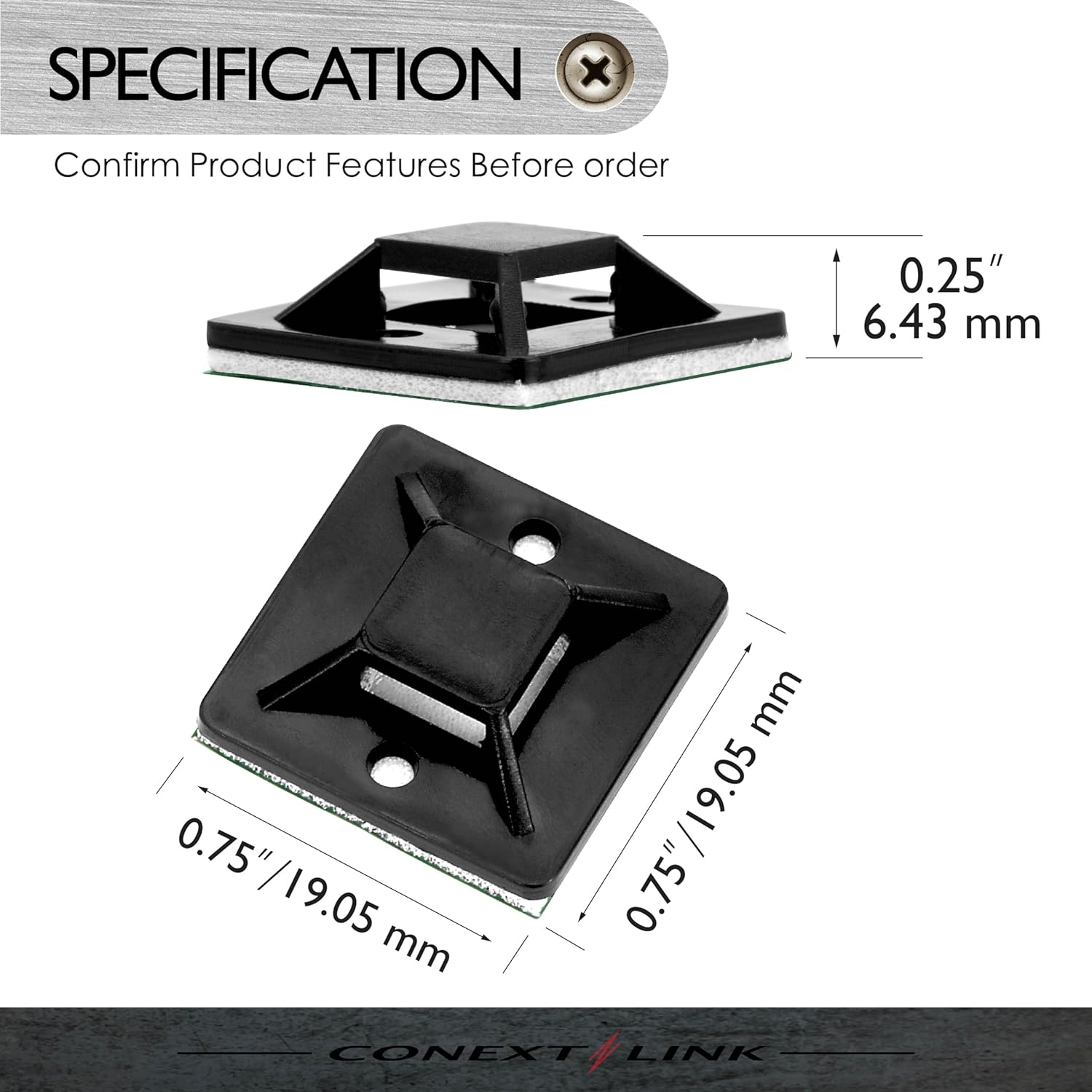 100 Pack Adhesive Cable Tie Wire Zip Clamp Mount Clip Holder Base 20 * 20Mm