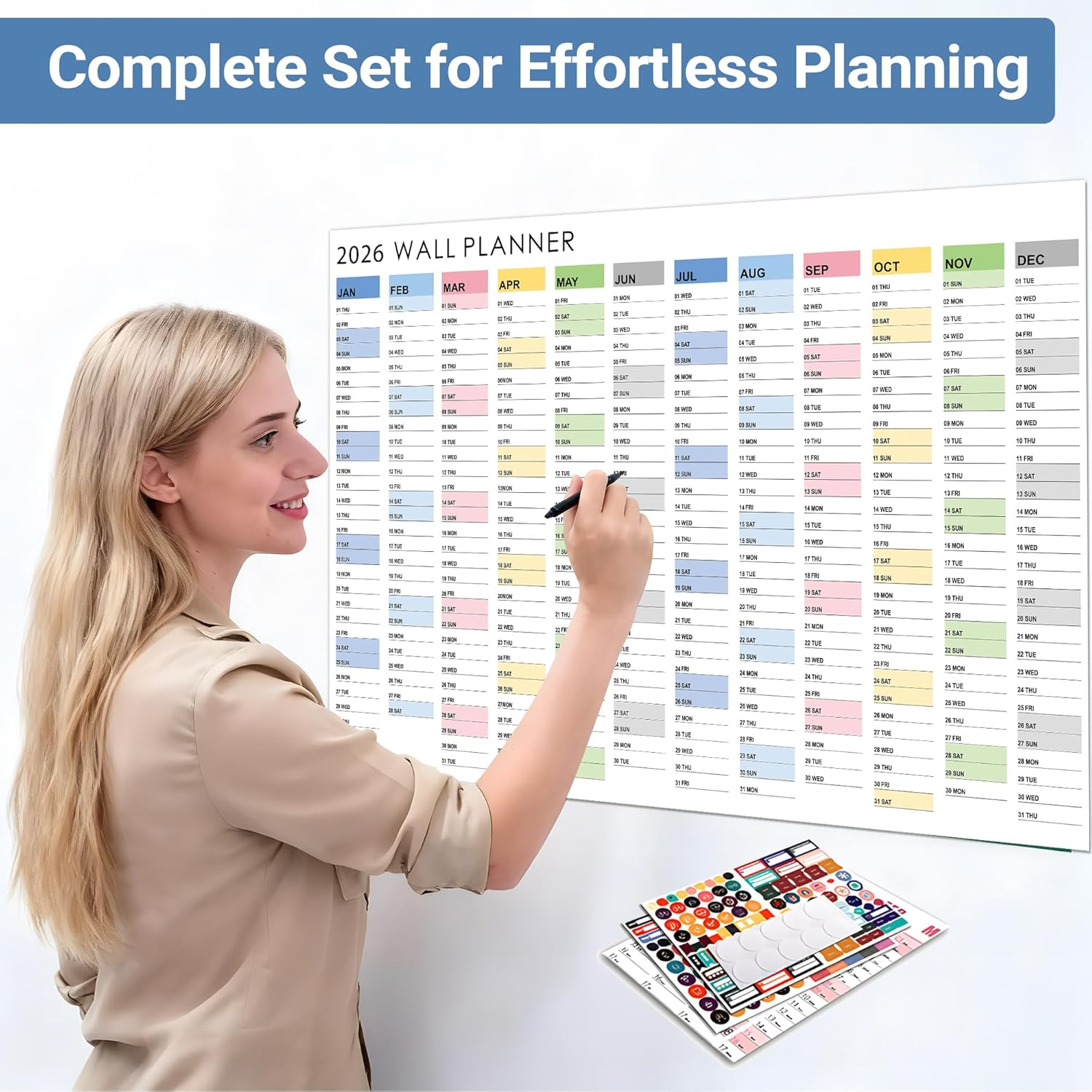 2026 Wall Planner, Large Wall Calendar Yearly Wall Planners & Colorful Stickers, Paper Blank Poster Calendar Charts, 2026 Annual Calendar, 365 Daily Plan Yearly Planner Office Home Plan Chart, Foldable(Multicolor#2)