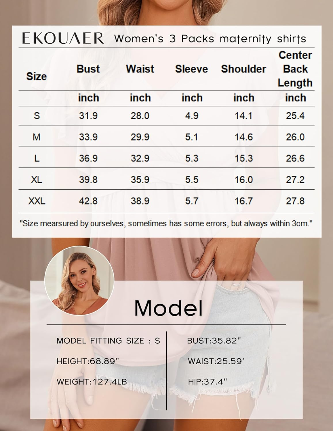 Ekouaer Women'S Maternity Shirts 3 Packs Flying Short Sleeve Nursing Tops V Neck Breastfeeding Tees Pregnancy Clothes