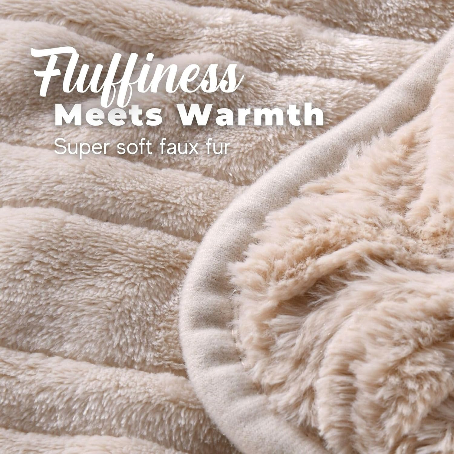 Dreamaker Luxury Faux Fur Electric Heated Throw Blanket 200X180Cm Heating Rug Reversible Coral Fleece Plush Snuggle Overheat Protection LED Display 9 Heat Settings Detachable Controller - Natural image number 5