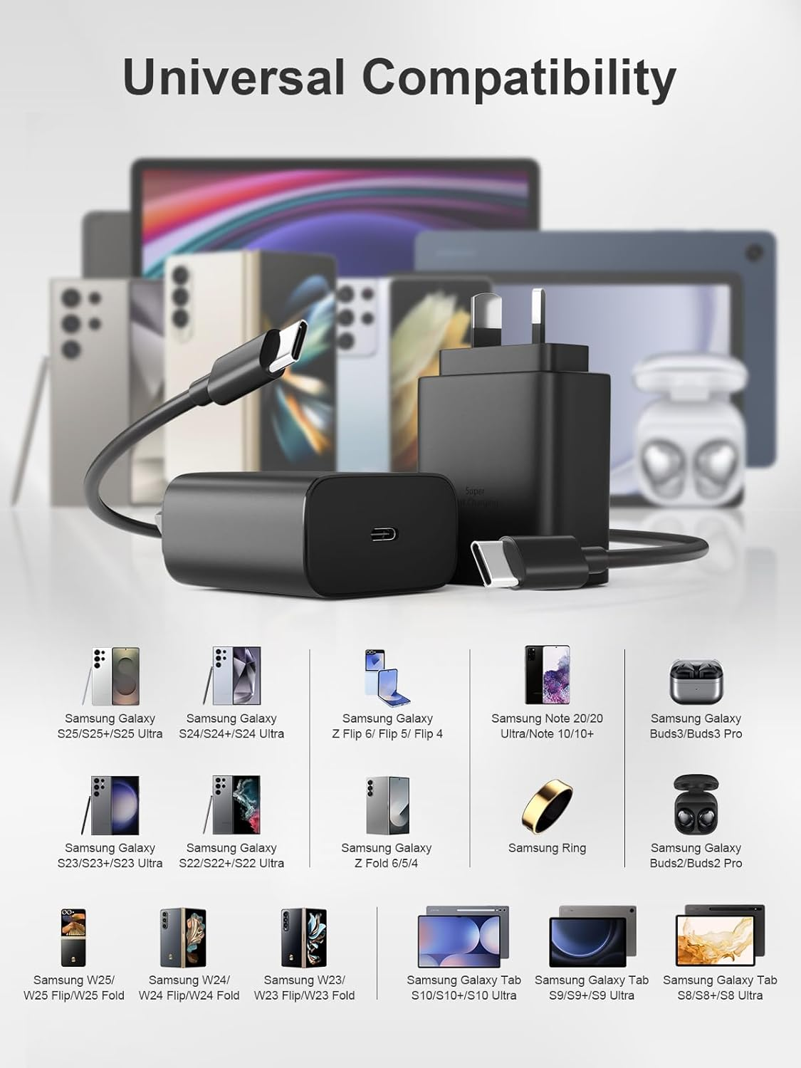 45W USB C Charger for Samsung Charger Type C Super Fast Charging with 6.6FT Type C Cable 2M Compatible with Galaxy S25 Ultra/S25/S24 Ultra/S24/S23 Ultra/S23/S22/S21/S20 Adapter Wall Fast Charger image number 2