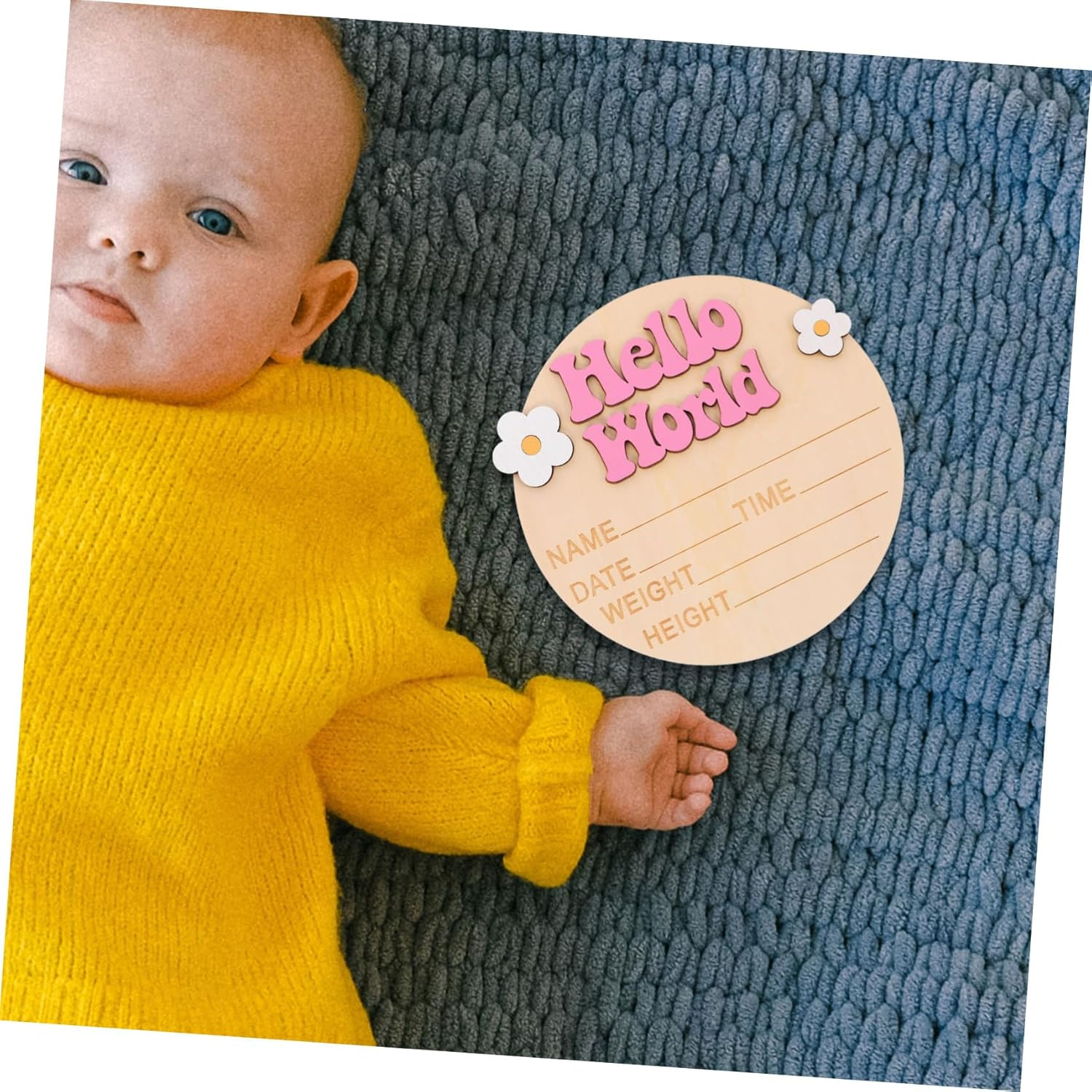 Birth Announcement Name Sign Wooden round Newborn Milestone Card Photo Prop for Hospital Welcome Records Baby Name Birth Details - Multi image number 2