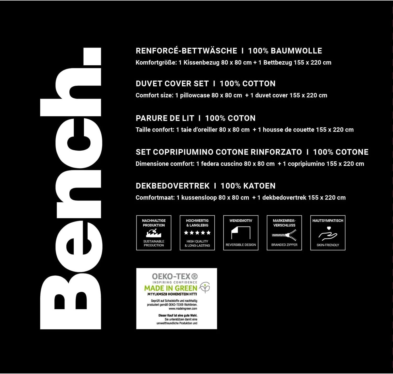 Herding Bedding Set, White/Black, 80 X 80 Cm, 155 X 220 Cm