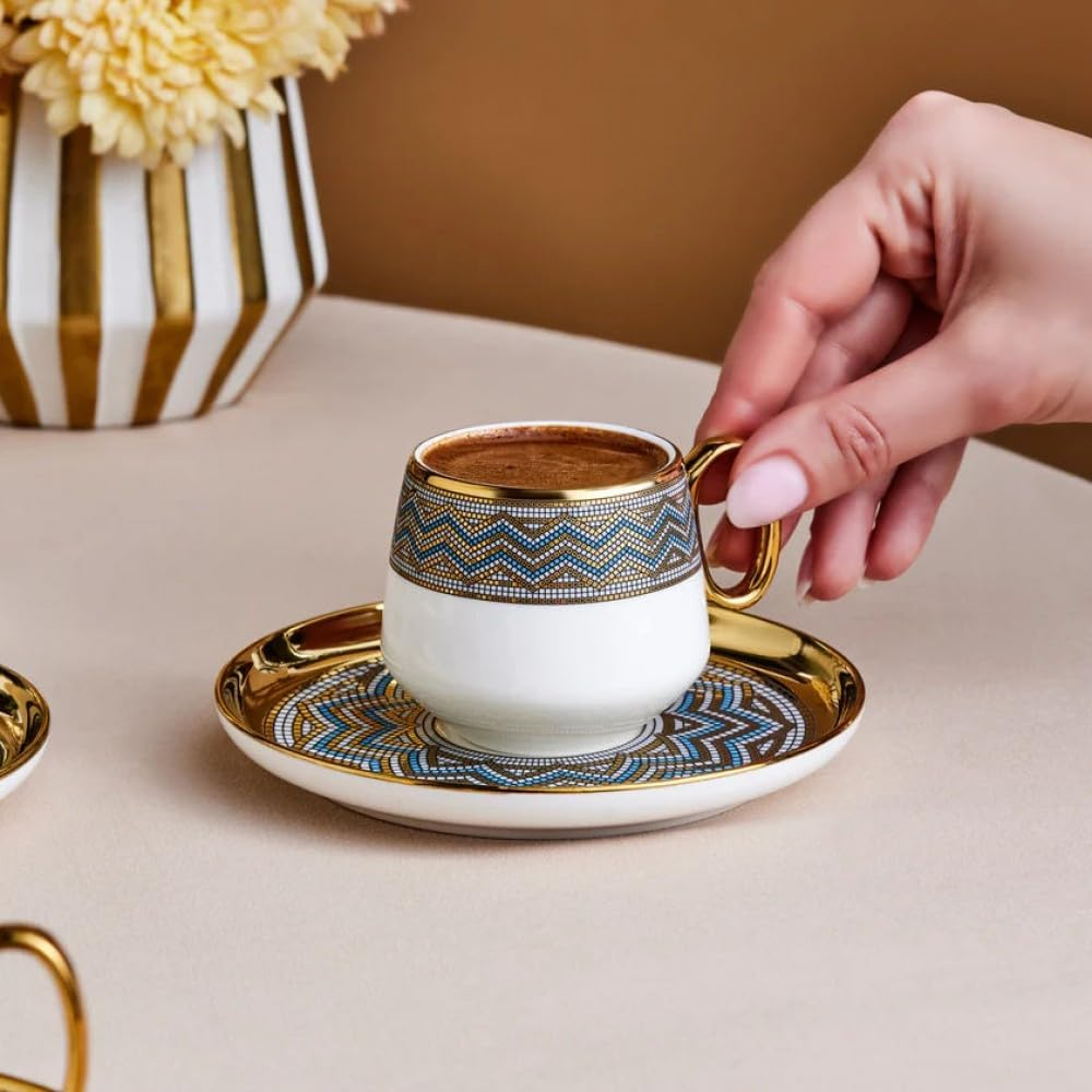 KARACA Suadiye - Porcelain Espresso and Turkish Coffee Cup Set for 6, Espresso Cups and Saucers, 90 Ml Small Coffee Cups Set 12-Piece - Blue & Gold image number 1