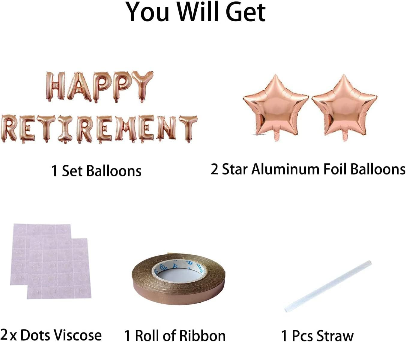 Happy Retirement Letter Balloons Banner with 2 Rose Gold Star Balloons Retired Congrats Retirement Party Decorations Supplies image number 4