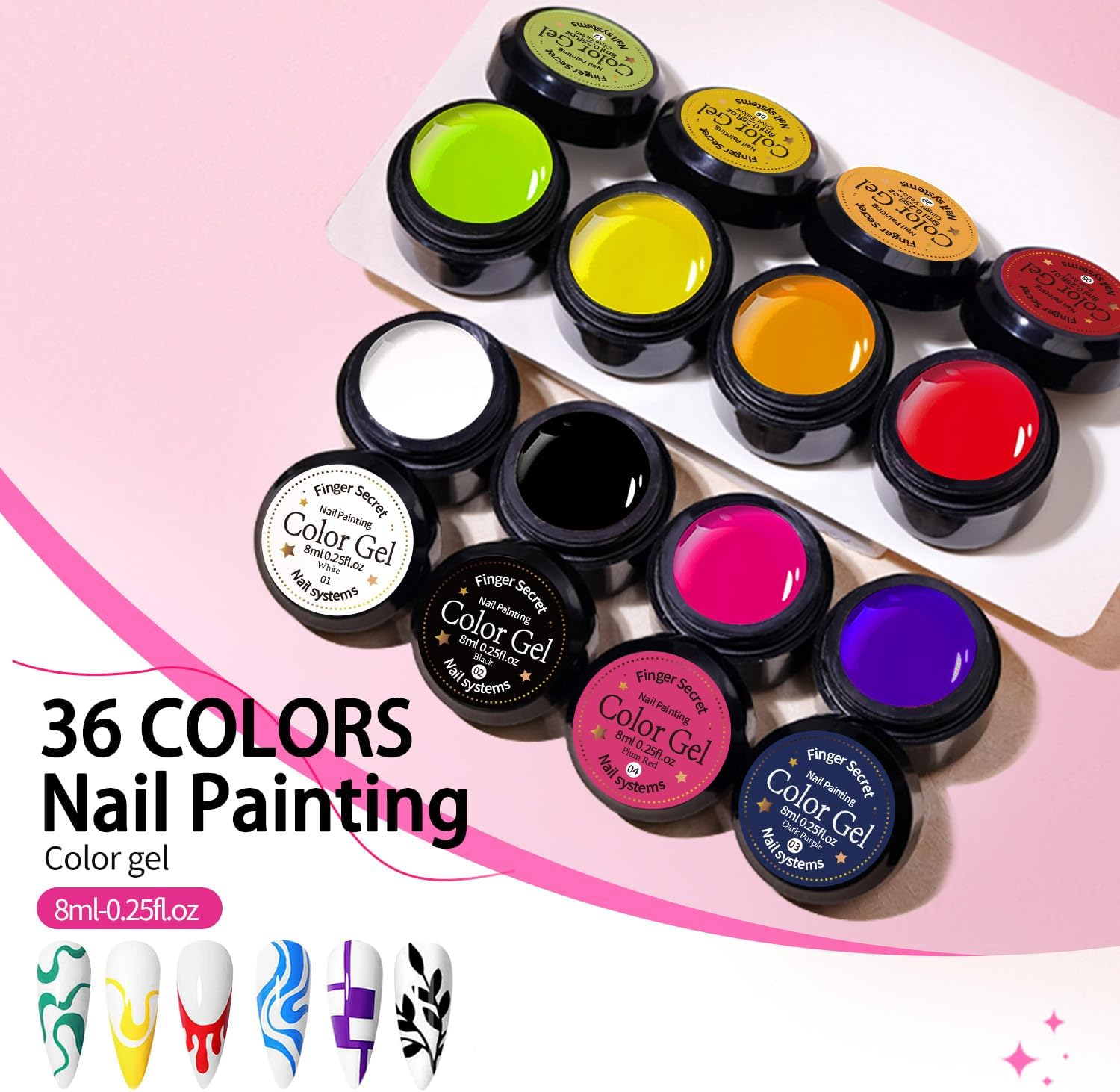 SULLMAR Black Nail Gel No Wipe Nail Pat Painting Gel for Drawing Striper Floral Painting Polish Required LED Drying for Salon Home DIY Manicure Nail Art (Black) - 18Color image number 2
