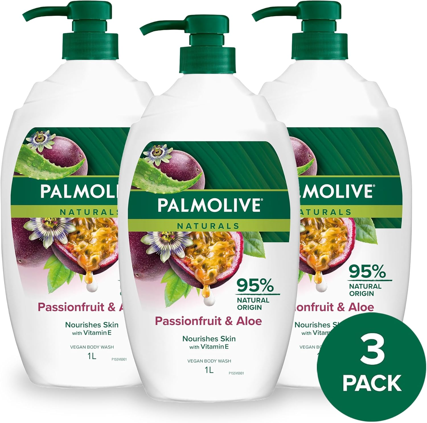 Palmolive Naturals Vegan Body Wash, Passionfruit & Aloe, 3 X 1L Value Pack image number 6