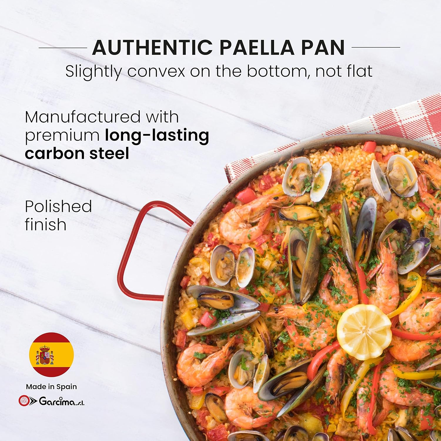 Machika Carbon Steel Pan, Premium Paella Pan for Perfect Socarrat, Versatile Carbon Steel Skillet for Indoor/Outdoor Cooking, Convex Bottom Design, 15 Inches/8 Servings image number 4