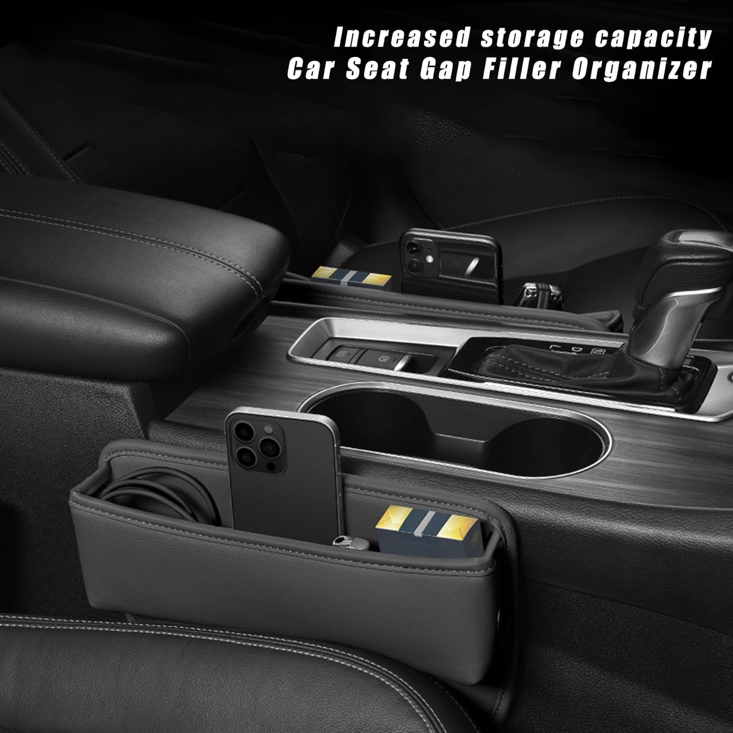 YQDUVNEY Car Seat Gap Filler, Universal Leather Car Storage Organizer, Premium Car Seat Storage Box, Adjustable Gap Filler for Keys, Cards(2 Pack)