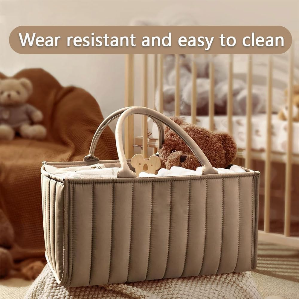 Portable Baby Diaper Caddy Organizer with Handle, Large Storage Bin & Car Organizer for Newborn Essentials, Travel & Changing Table, Gender Neutral &ndash; Khaki image number 6