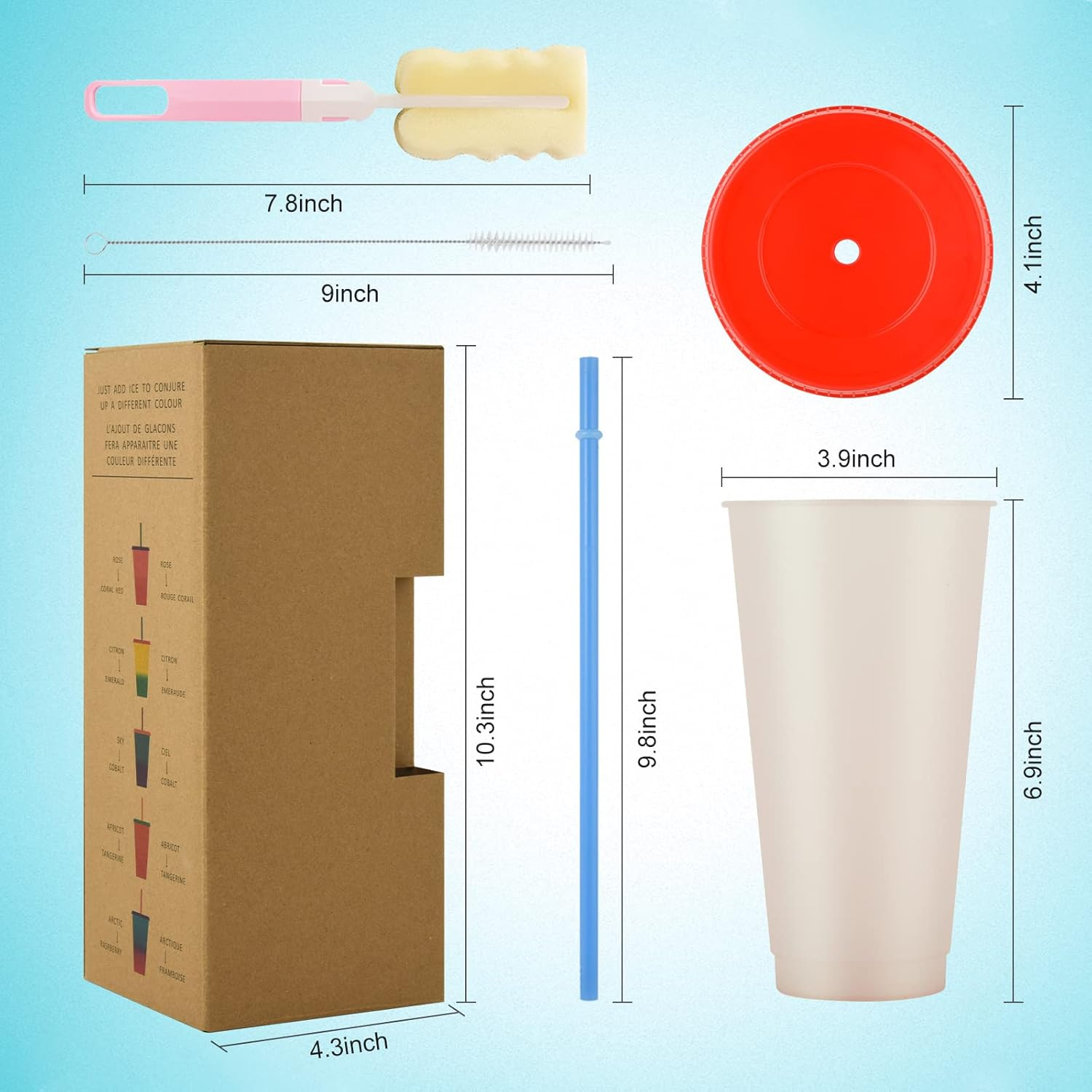 Color Changing Cups with Straws & Lids: 24Oz Cold Water Drinking Cups 5 Pack Reusable Plastic Tumbler Bulk Ice Cold Drinking Cup for Kids Partytravel Mug image number 5