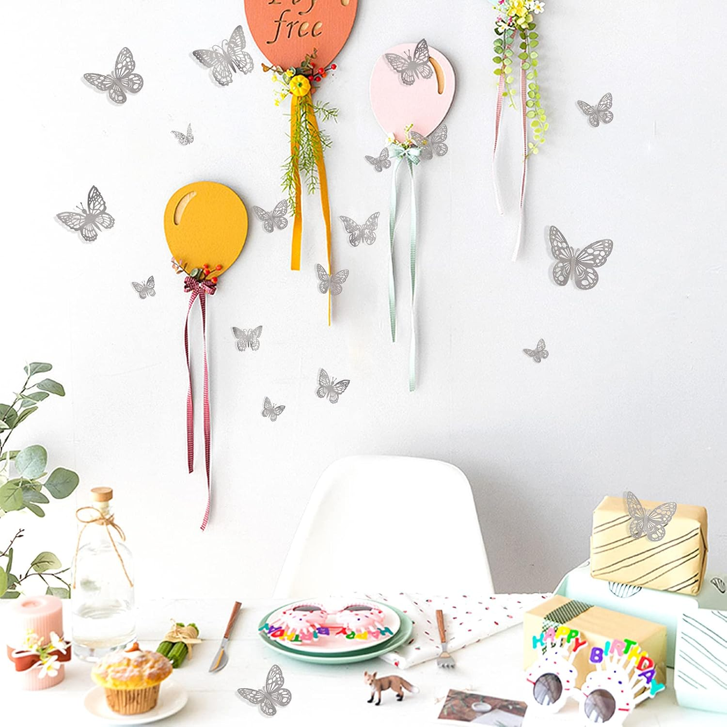 144 Pcs 3D Butterfly Wall Stickers Decor 6 Styles 3 Sizes, Silver Butterfly Cake Decorations Removable Butterfly Decals Room Wall Decor for Kids Nursery Classroom, Wedding, Party, Baby Shower