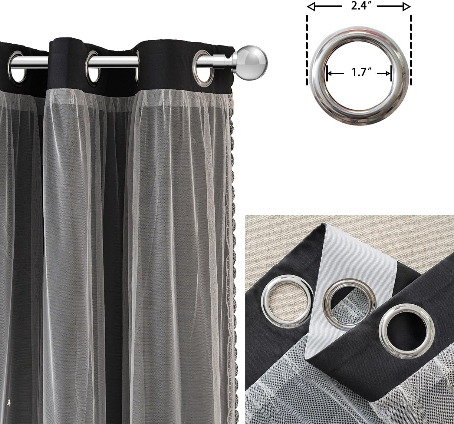 Yancorp Black Curtains for Bedroom Living Room Thermal Insulated Kids Curtain Hollow-Out Star Window Nursery Curtain 63 Inches Length Room Darkening Grommet(Black,52 * 63),1 Panel image number 1