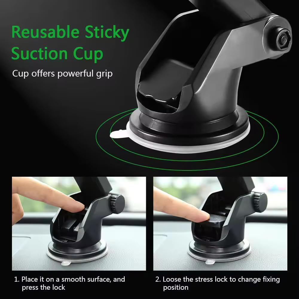 Kitzen Car Phone Holder 4 in 1 Mobile Mount with Cup Holders & Hook Clip for Windshield, Dashboard & Air Vent with 360 Degree Adjustable Strong Arm, Compatible with Iphone, Samsung & Other Devices image number 1