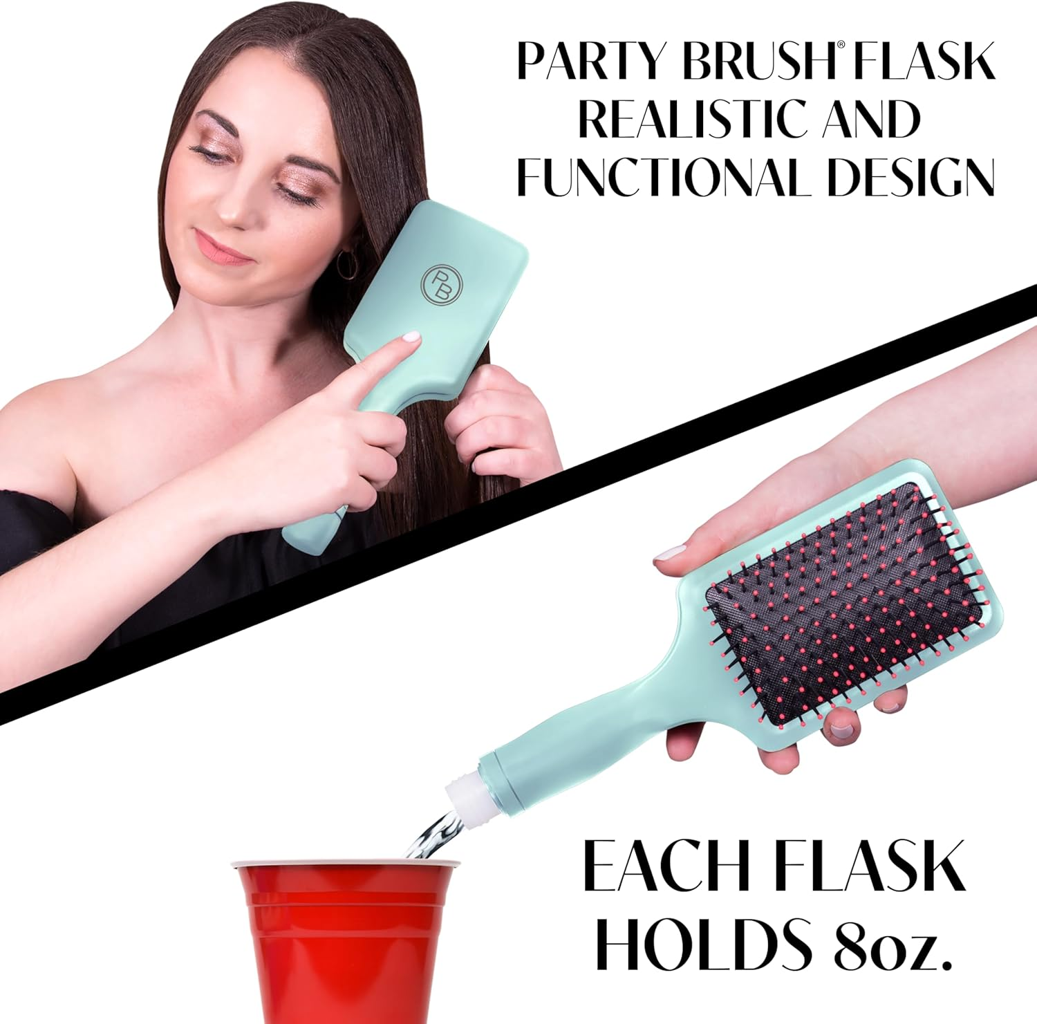 Gopong Hair Brush Flask 2 Pack (16 Oz Total) - Party Brush Hidden Alcohol Travel Flasks for Women and Men &ndash; Secret Liquor Containers for Concerts, Cruises, and Sports Events - Pink and Green image number 4