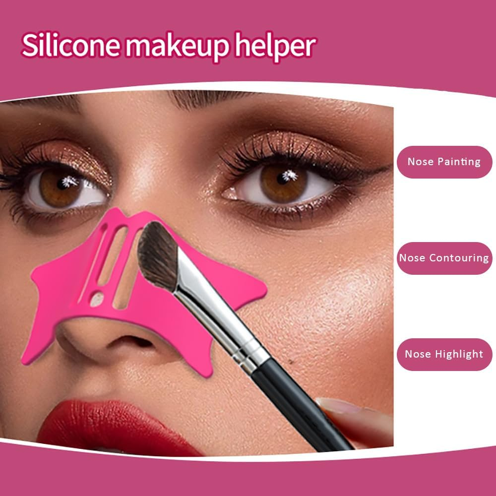 Alainzeo Nose Shadow Tool, 2Pcs Nose Contour Brush Set, 4 in 1 Silicone Nose Shadow Highlighter Template Tool, Beginners Friendly, Rose Red image number 1