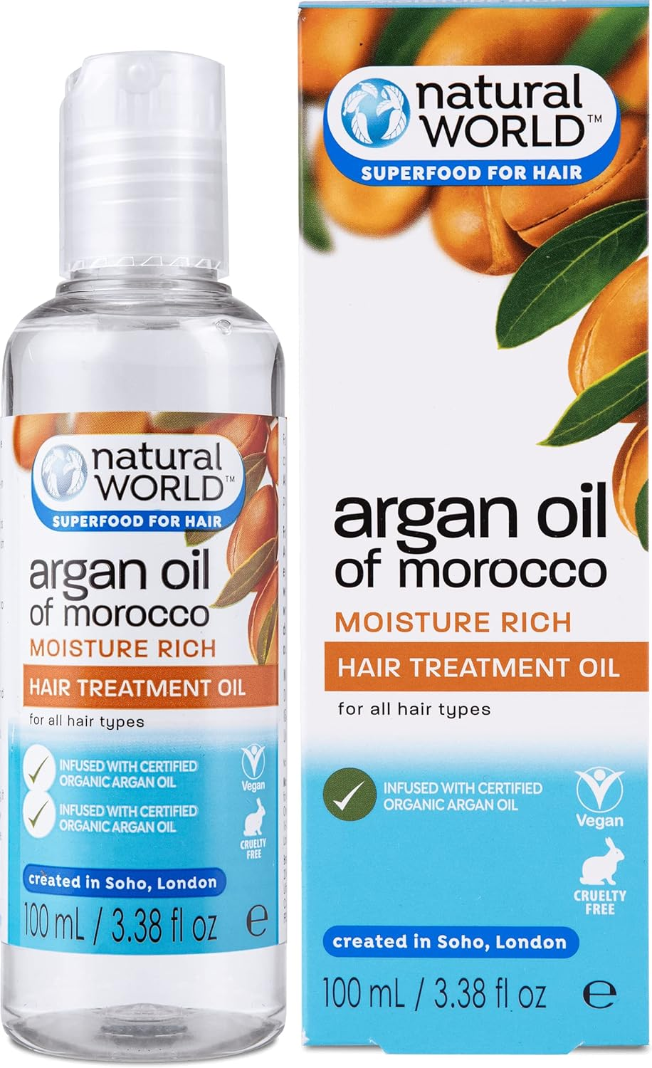 Natural World Argan Oil of Morocco Moisture Rich Hair Treatment Oil (100Ml) - for All Hair Types. Infused with Certified Organic Argan Oil. Cruelty Free & Vegan Friendly. Superfood for Hair image number 3