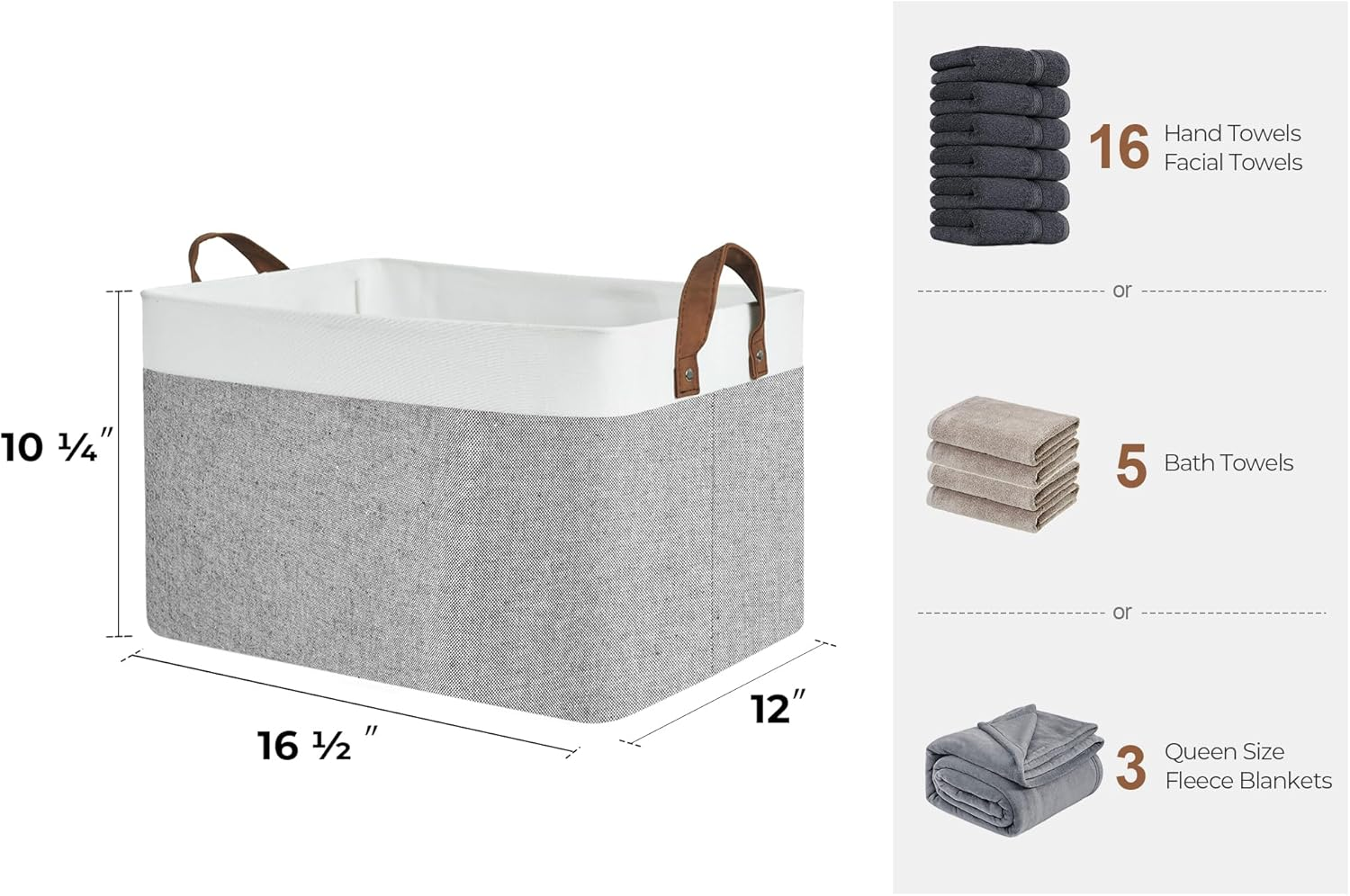 Storageworks Storage Bins, Shelves Baskets for Organizing, Large Fabric Closet Organizers with Handles, Metal Frame, Gray and White, 2-Pack image number 6