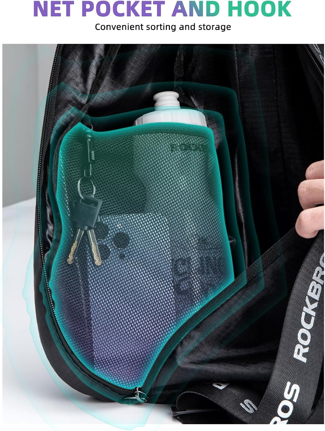 ROCKBROS Motorcycle Helmet Backpack Helmet Bag Large Capacity Waterproof Lightweight Storage Bag with Reflective Stripe Model for Motorcycle Dirt Bike Motocross Bicycle Racing ATV, Black, One Size,