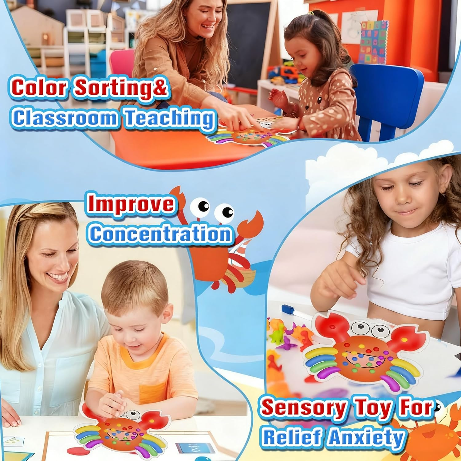 Colour Sorting Sensory Toys &ndash; Crab Color Matching Fine Motor Skills Game for Toddlers 3+ &ndash; Montessori Activity Toy, Preschool Learning, Calm down Toy for Boys & Girls &ndash; Christmas Stocking Stuffer Gift