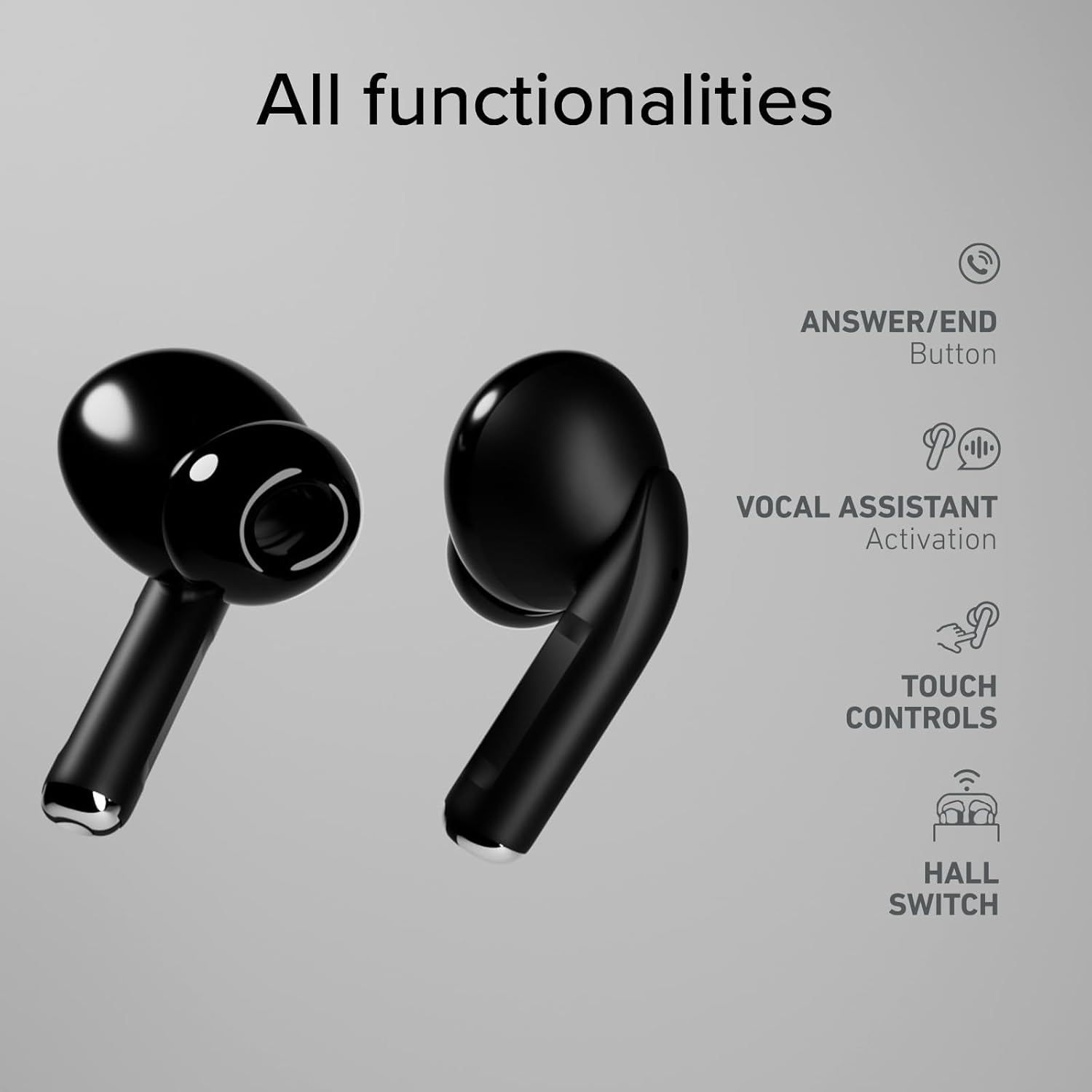 SBS Mood TWS In-Ear Earphones, ANC Low Noise with LCD Touch Display, True Wireless Stereo, Charging Case, Touch Control, Transparency Mode, for Smartphone, Tablet, Laptop, Black image number 2