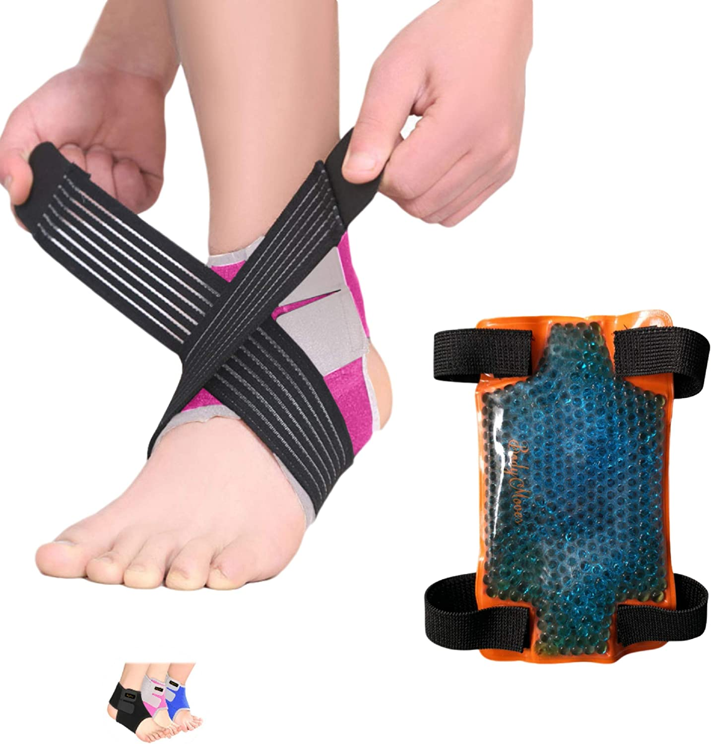 Bodymoves Kid'S Ankle Brace Support plus Hot and Cold Ice Pack (Active Blue, SMALL for Little Kids (US 12-3))