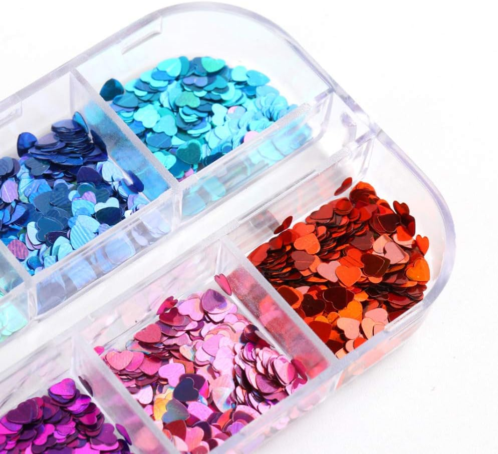 Macute Heart Nail Glitter Sequins Set of 24 Colors Holographic Heart Nail Confetti 3D Laser Heart Shape Nail Decals Flakes Ultra-Thin Nail Accessory Glitters Heart for Nail Art Decor Valentine&rsquo;S Day image number 2