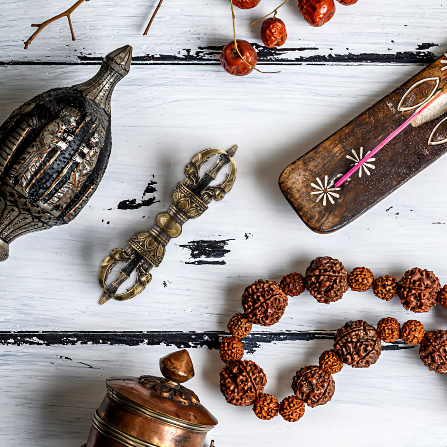 Homoyoyo 2PCS Buddhism Supplies Brass Vajra Buddhism Dorje Vajra Phurba Unique Brass Pestle Dharma Ornament Feng Shui Amulet Handmade for Home Office Tabletop Decoration