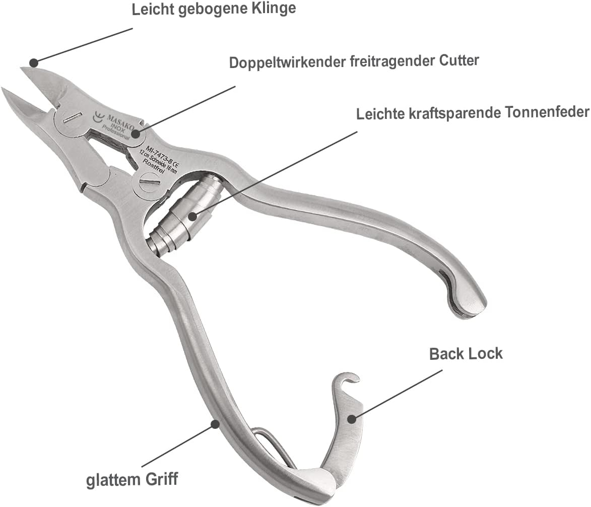 Masako Clipper Very Strong/Toenail Nippers with Double Joint, Straight Blade, Stainless Steel, 12 Cm