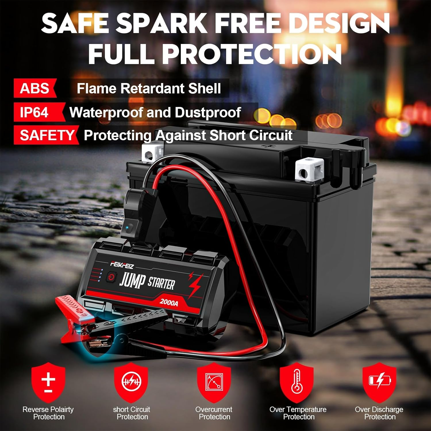 Car Jump Starter, 2000A Peak 16800Mah 12V Car Battery Starter(Up to 8.0L Gas, 6.0L Diesel Engine), with USB Quick Charge 3.0,LED Light. image number 6