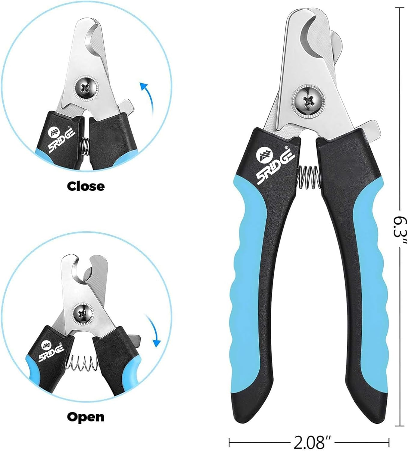 5RIDGE Professional Dog Nail Clippers with Safety Guard, Stainless Steel Pet Nail Trimmer for Large Dogs and Cats image number 2
