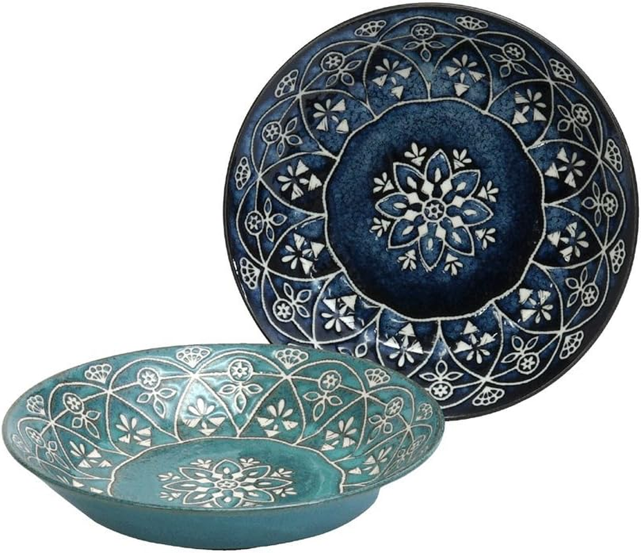 Marusankondo 01563 Curry Plate, Blue, Green, Plate, &Phi;8.1 X H1.6 Inches (20.5 X 4 Cm), Moroccan Curry Set