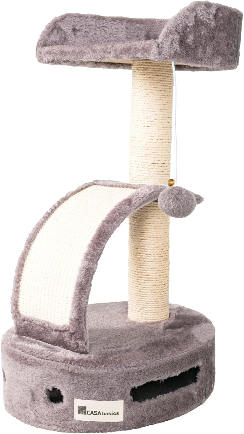 CASA Basics Cat Tree Tower, 58Cm Height, Plush Platform with Scratching Post and Dangling Ball (Beige)