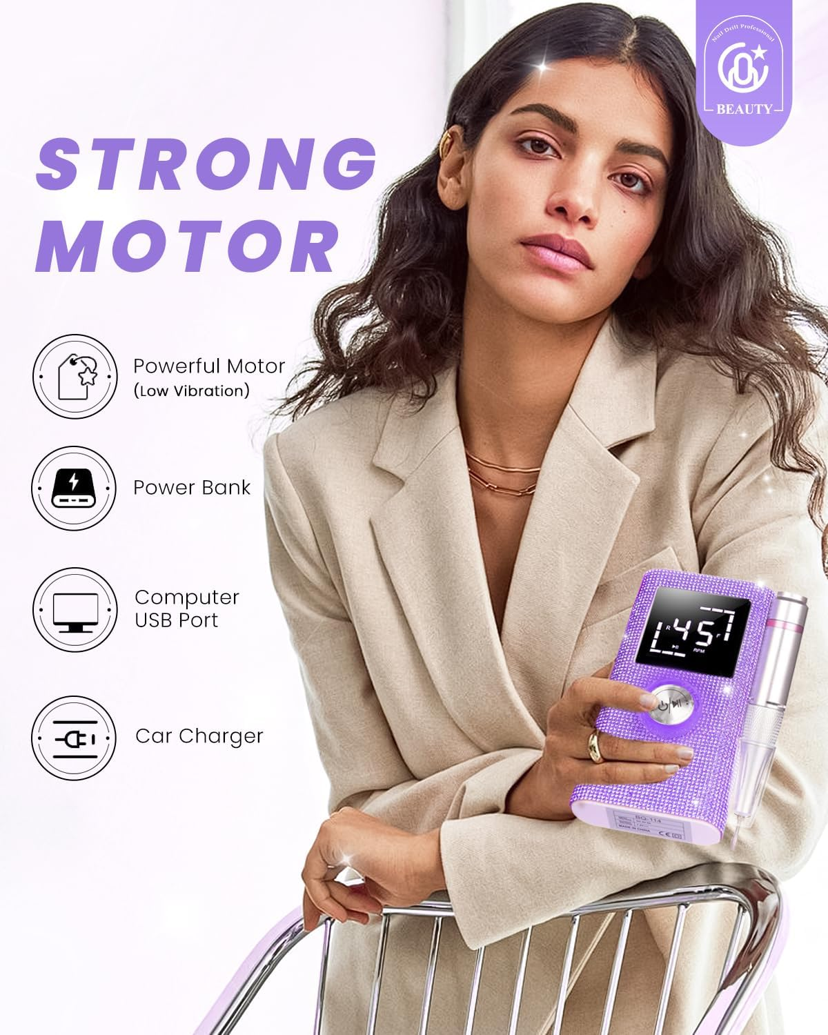 Cozyzen Cordless Electric Nail Drill, 45000 RPM Rechargeable Diamond E-File, Portable & Low Noise for Acrylic/Gel Nails, Manicure & Pedicure - Professional & Home Use - Peacock Blue image number 2