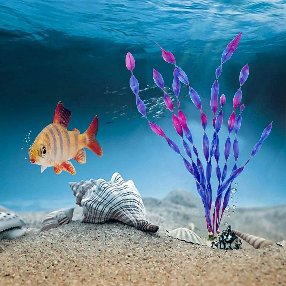 Mylifeunit Artificial Seaweed Water Plants for Aquarium, Plastic Fish Tank Plant Decorations 10 PCS (Purple) image number 2